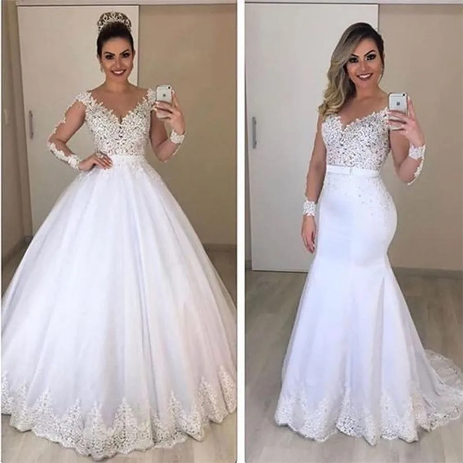 Top Trends: Sheer Long Sleeves Mermaid Wedding Dresses See Through Back Custom Two Pieces Bridal Gowns Modest Vestidos De Novia Shoppable Styles