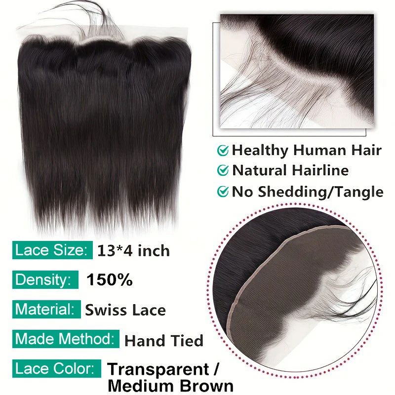 Top Trends: 13x4 Lace Frontal Brazilian Human Hair 4x4 Free Part Swiss Lace Closure With Baby Hair Ear To Ear Lace Frontals Pre Plucked Shoppable Styles - Image 2