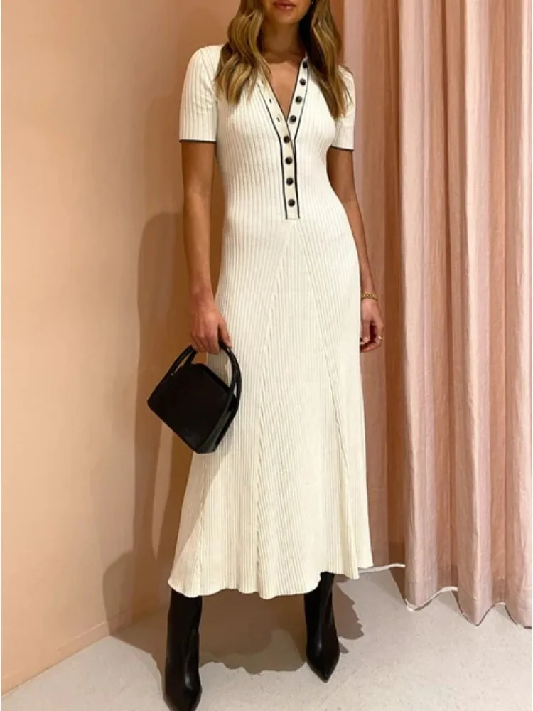 Top Trends: TARUXY Knitted Rib Slim Maxi Dresses For Women High Waist Casual Loose Dress Women&#039;s Autumn Elegant Temperament Long Dress Femme Shoppable Styles