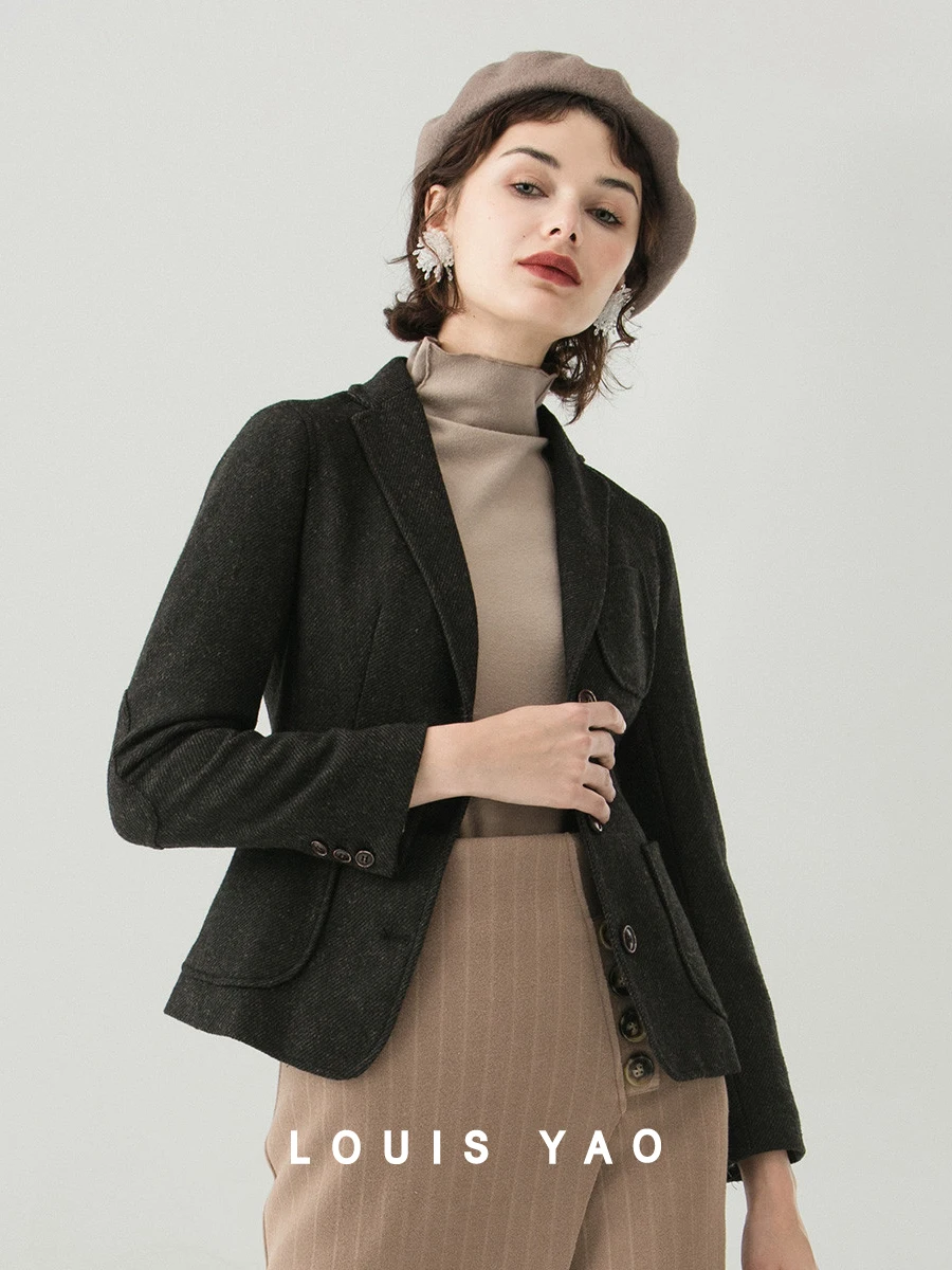 Top Trends: LOUIS YAO Womens Wool Blazer 2023 Autumn Winter Turn-down Collar Single Breasted Suit Office Lady Silm Fit Long Sleeve Jacket Shoppable Styles