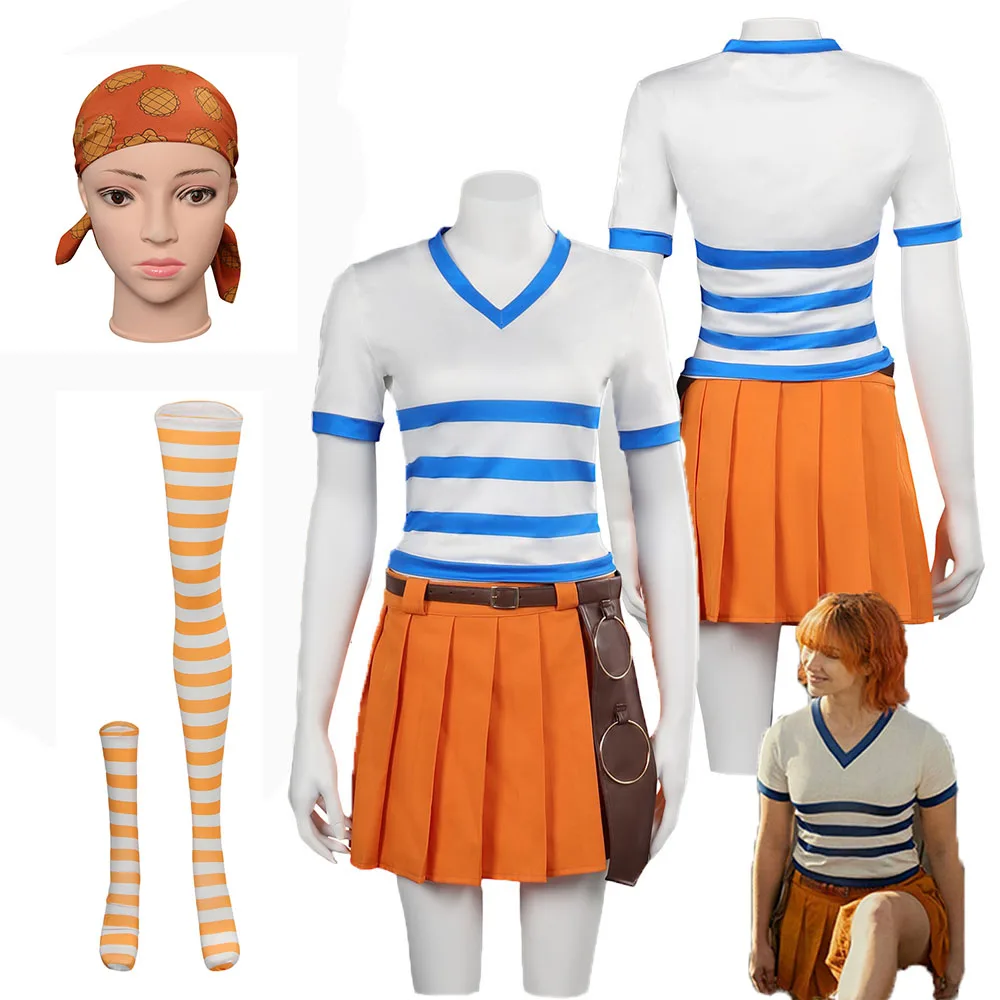 Top Trends: Anime TV Piece Nami Cosplay Tops Skirt Costume Scarf Socks Disguise Sailor Handband Wig Female Halloween Party Disguise Suit Shoppable Styles