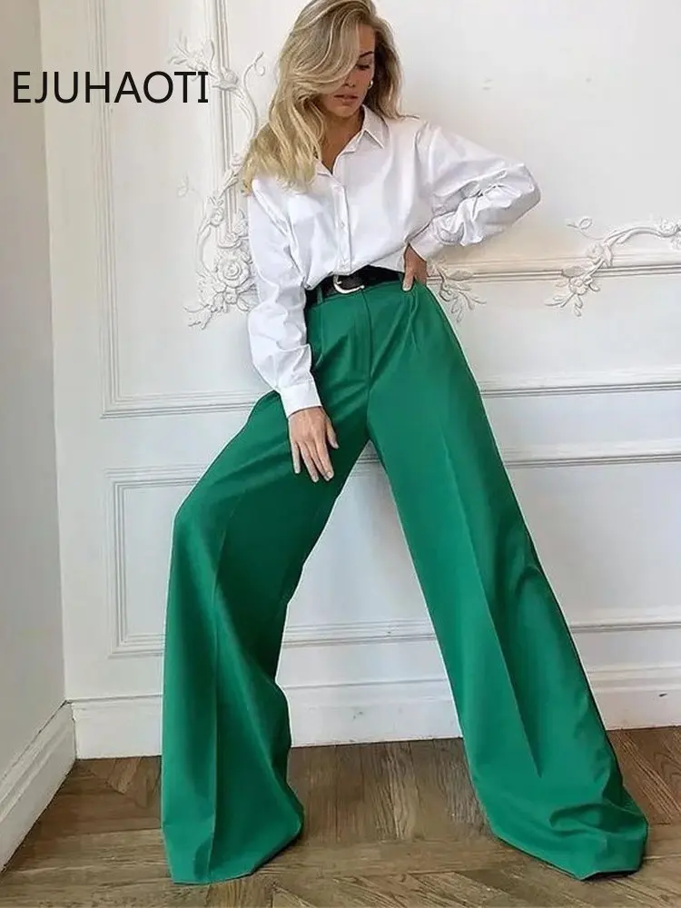 Top Trends: 2024 New Spring Summer Women's Casual Straight Classic Green Black Rose Red High Waist Pants Korean Wide Leg Trousers For Women Shoppable Styles