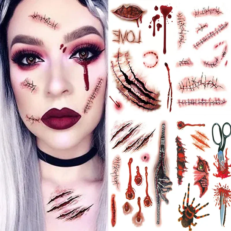 Top Trends: Body Makeup Halloween Tattoo Stickers DIY Party Terror Realistic Stitched Injuries Wounds Non-toxic Lasting Temporary Stickers Shoppable Styles