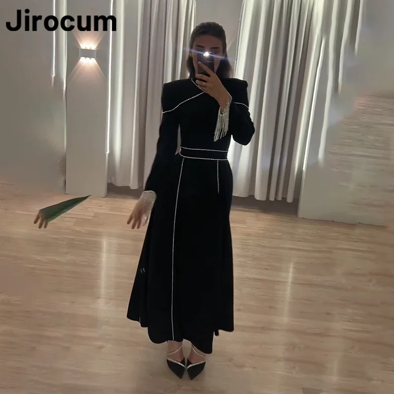 Top Trends: Jirocum Elegant A Line Prom Gown Women&#039;s Long Sleeve O Neck Party Evening Gowns Satin Tassel Ankle Length Formal Occasion Dress Shoppable Styles