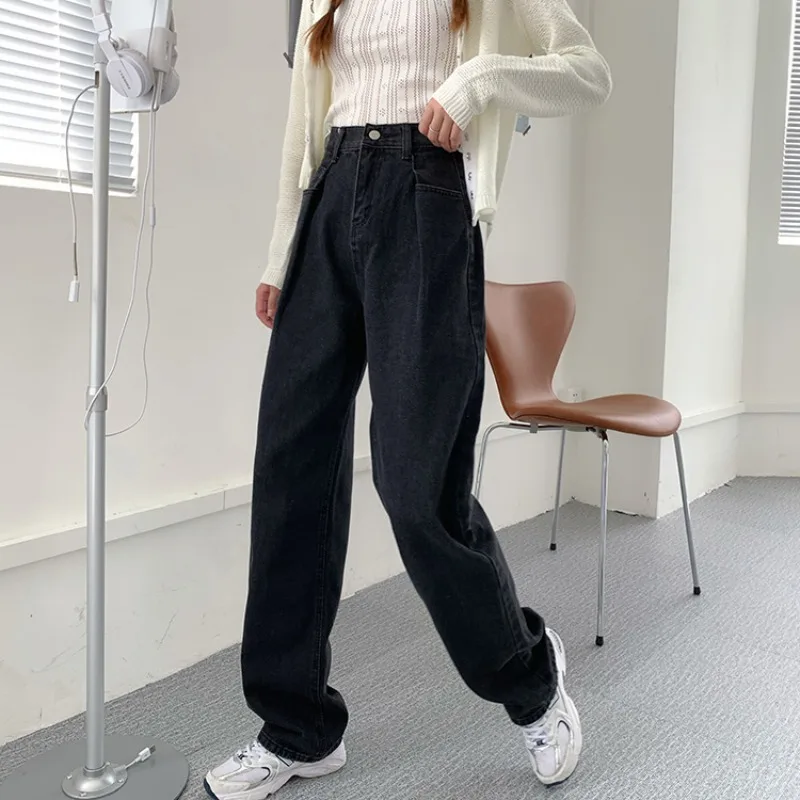 Top Trends: Vintage Wide Legs Straight Jeans Women Black High Waist Oversized Denim Pants 2023 Spring New Casual Long Trousers Korean Style Shoppable Styles