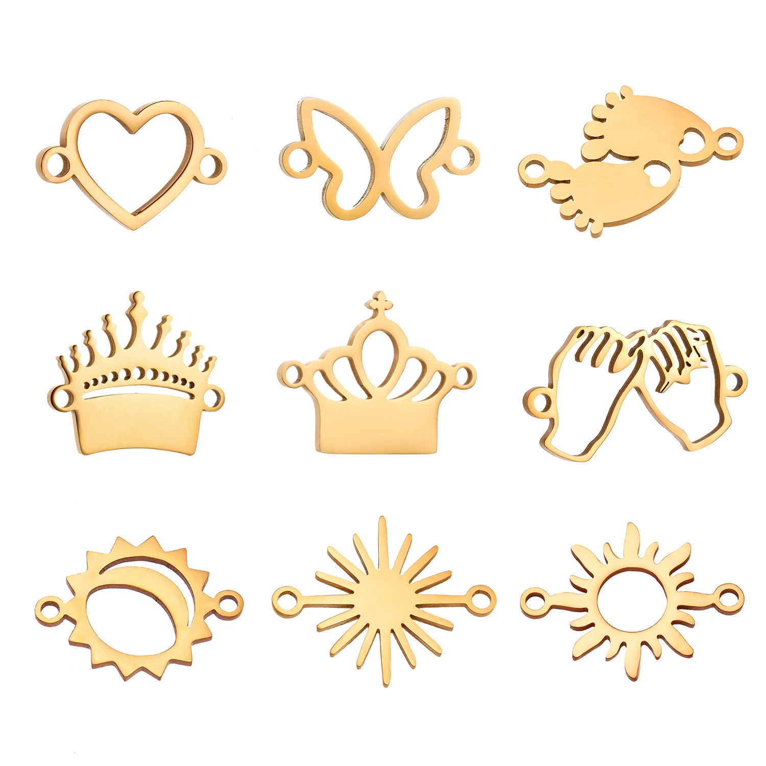 Top Trends: 5pcs / Lot Stainless Steel Crown Charms＆Sun Flower Pendant Connector For DIY Necklace Earrings Bracelet Jewelry Making Supplies Shoppable Styles