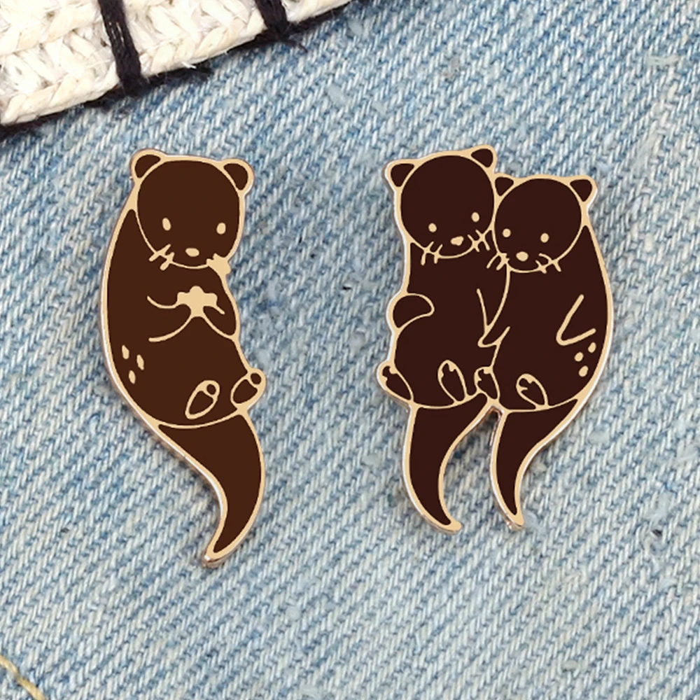 Top Trends: Lovely Sea Otter Hugging Ice Block Brooch Pin Cartoon Otters Holding Hands Badge Fashion Enamel Lapel Pins Jewelry Gift For Kids Shoppable Styles