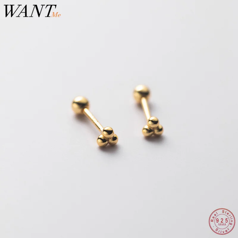 Top Trends: WANTME 925 Sterling Silver Minimalist Three Beads Statement Gold Screw Stud Earrings For Women Ear Bone Fashion Piercing Jewelry Shoppable Styles