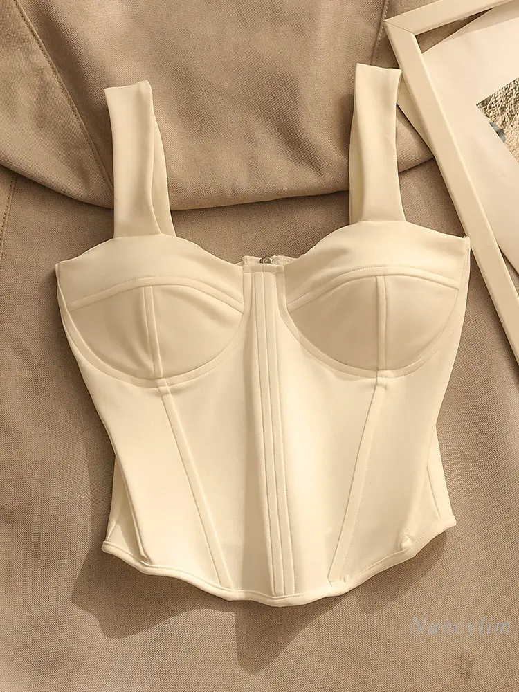 Top Trends: Waist Strap Tanks Top Women Chest Pad Inner Bottoming Shirt Hot Girl Sexy Fishbone Top Solid Color Simple Elegant Lady Tops 2023 Shoppable Styles