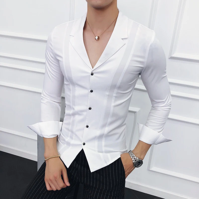 Top Trends: 2023 Brand Clothing Men High Quality Spring Long-Sleeved Shirts / Male V-neck Slim Fit Casual Business Shirts Plus Size S-4XL Shoppable Styles