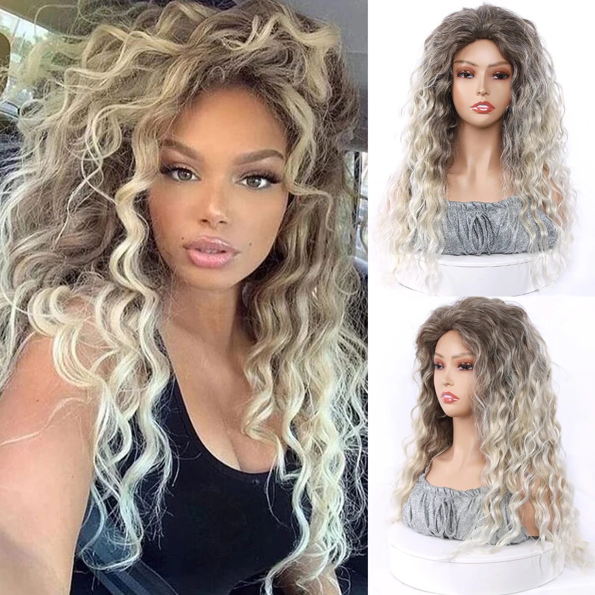 Top Trends: 24inch Ash Blonde Wig Synthetic Long Curly Wig Wave Wigs For Costume Carnival Cosplay Women Fluffy Heat Resistant Hairstyle Shoppable Styles