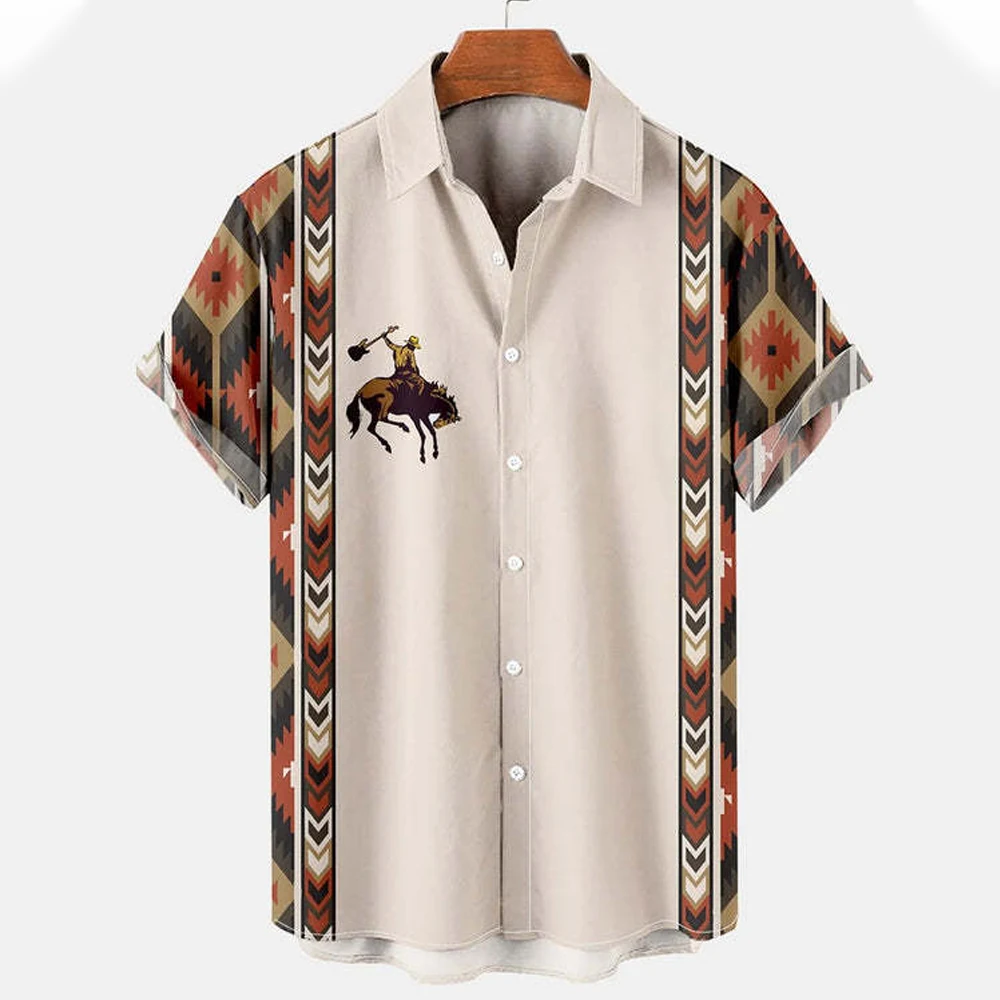 Top Trends: 2023 Summer Cowboy Shirt For Men Vintage Ethnic Hawaiian 3D Print Clothes Casual Simple Short Sleeve Lapel Button Streetwear Shoppable Styles