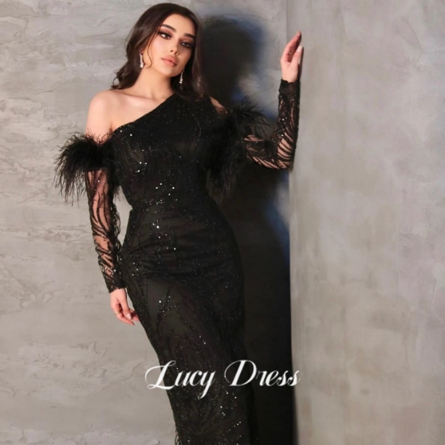 Top Trends: Lucy Long Evening Dress Women Elegant Luxury Sweetheart Robe Feather Lace Black Formal Dresses For Women Party Wedding Evening Shoppable Styles