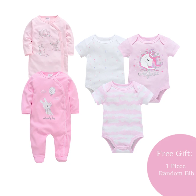 Top Trends: 5Pcs Baby Rompers Girls Pink Clothing Newborn Bodysuit 100 Cotton Girls Unicorn Pajamas Overalls 0-12 Months Shoppable Styles