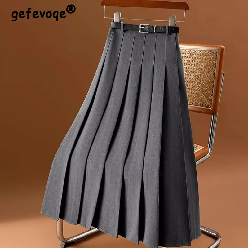 Top Trends: Autumn Winter High Waist Vintage Pleated All-match Skirt Female Solid Color Elegant Fashion A-line Folds Skirts Women&#039;s Clothing Shoppable Styles