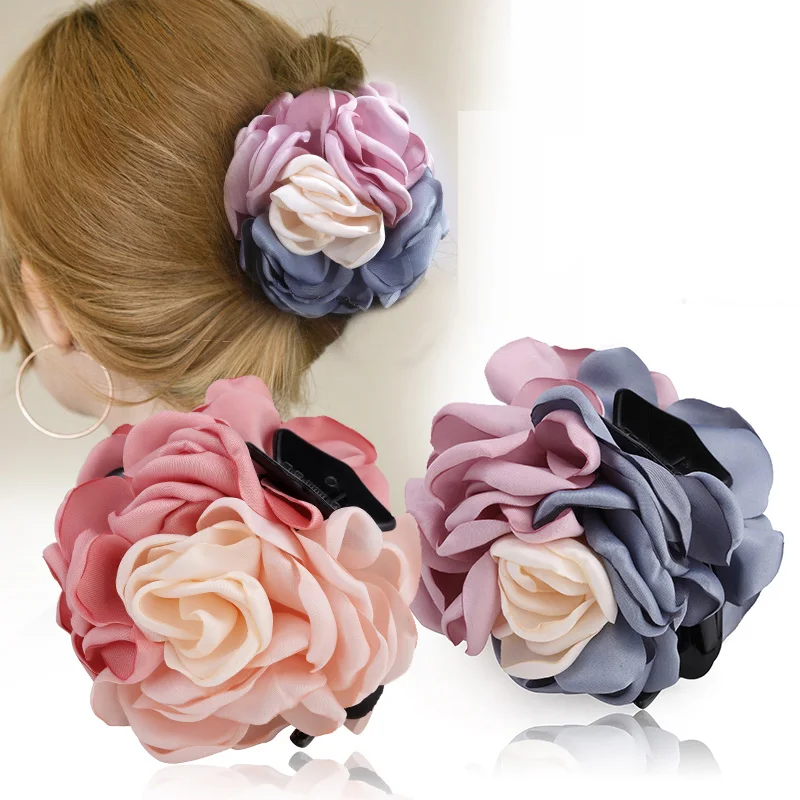 Top Trends: Big Camellia Flower Hair Claws Clips Women Girls Muliticolor Rose Large Hair Clamps Ponytail Holder Barrettes Hair Accessories Shoppable Styles