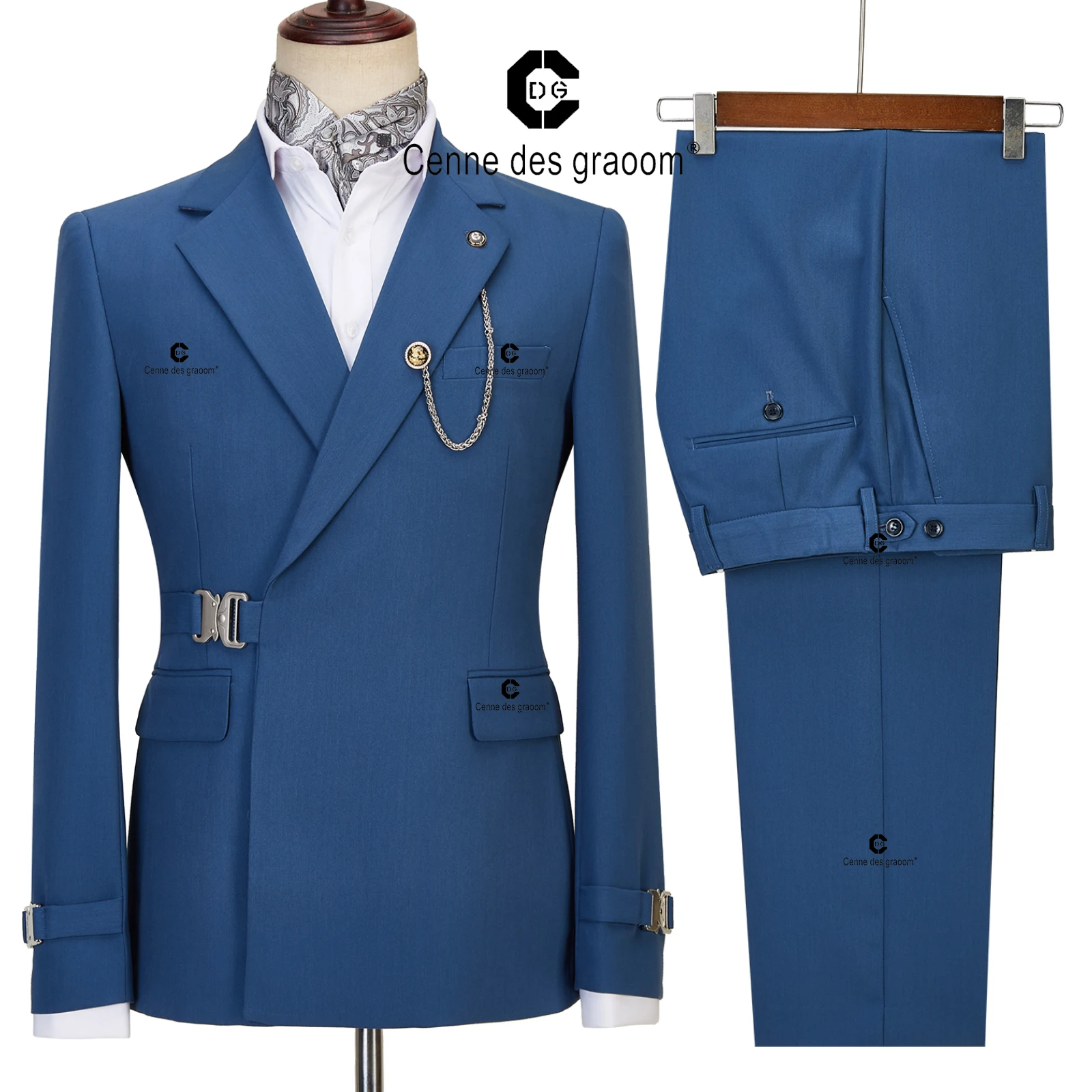 Top Trends: Cenne Des Graoom 2022 New Men Suits Blue Jacket Trousers 2 Pieces Set Metal Side Release Buckle Elegant Wedding Evening Dress Shoppable Styles