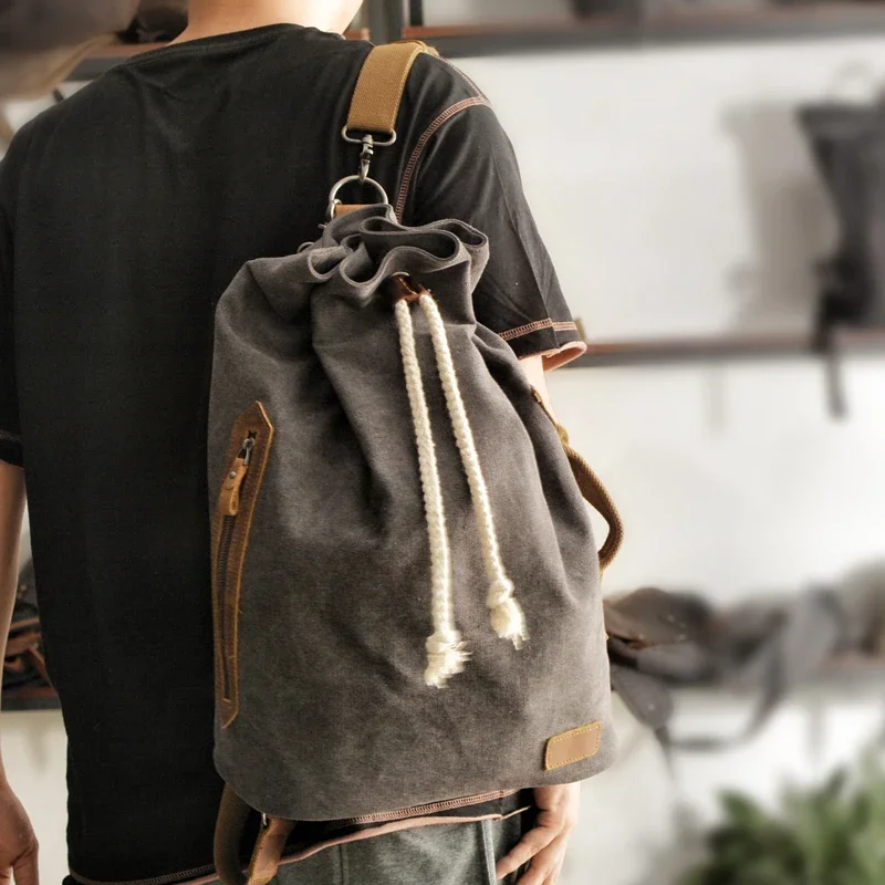 Top Trends: American Canvas Backpack Shoulder Bag Yuan Tong Bao Vintage Bags Sports Gym Bag Travel Backpack Bucket Bag Men Shoppable Styles