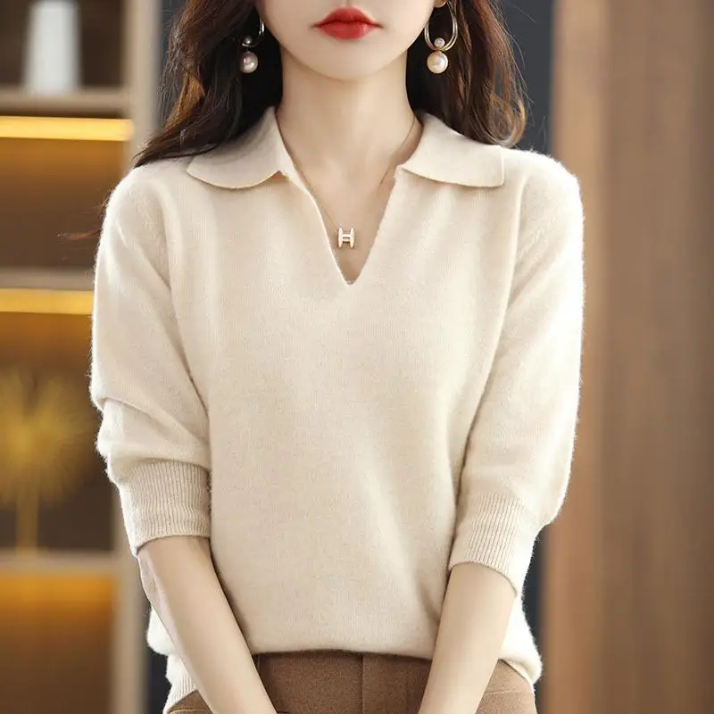 Top Trends: Women All-match Solid Knitted Sweaters Autumn Winter Warm Clothing Fashion Casual Long Sleeve V-Neck Loose Pullovers Tops 2023 Shoppable Styles