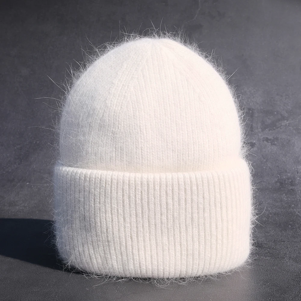 Top Trends: 2023 New 24 Colors Fluffy Angora Winter Cap Women Super Warm Knitted Hat Double-layer Cuff Thick Fashion Beanie Shoppable Styles