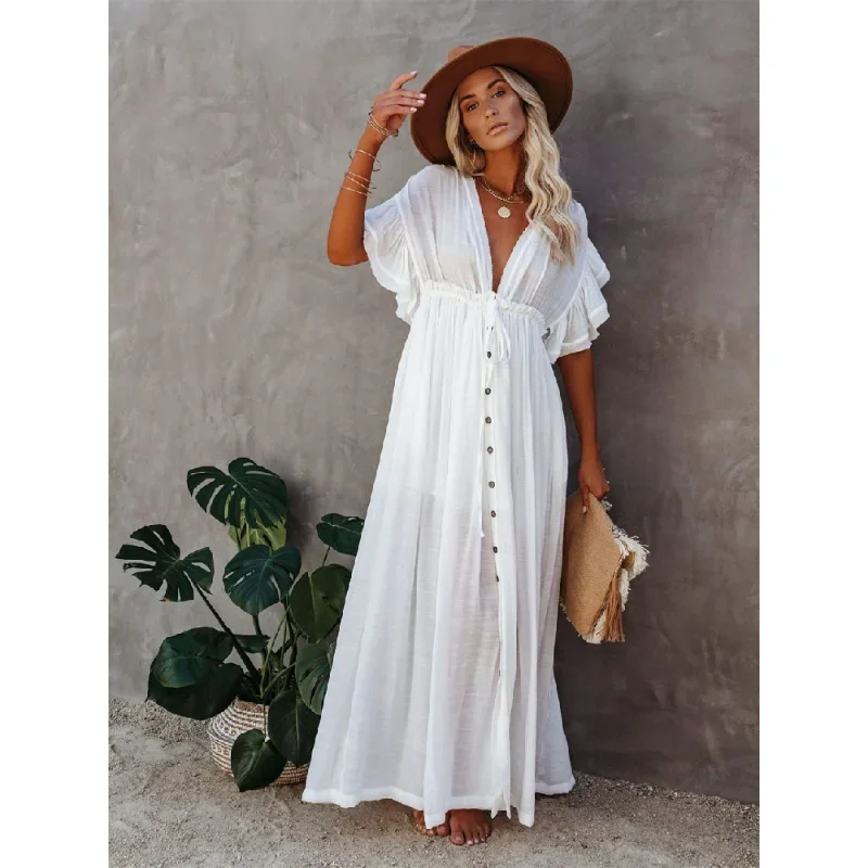 Top Trends: Sexy Bikini Cover-ups Long White Tunic Casual Summer Beach Dress Elegant Women Clothes Beach Wear Swim Suit Cover Up Shoppable Styles