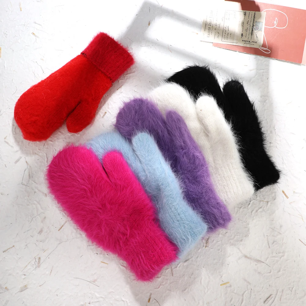 Top Trends: Women Winter Warm Cashmere Gloves Elastic Full Finger Mittens Soft Rabbit Fur Warm Plush Gloves Girls Knitted Riding Gloves Shoppable Styles