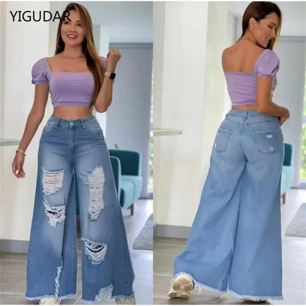 Top Trends: Streetwear Straight Pants Ladies Ripped Jeans High Waist Loose Wide Leg Pants Ladies Jeans Y2K Summer Mon Jeans High Street Jean Shoppable Styles