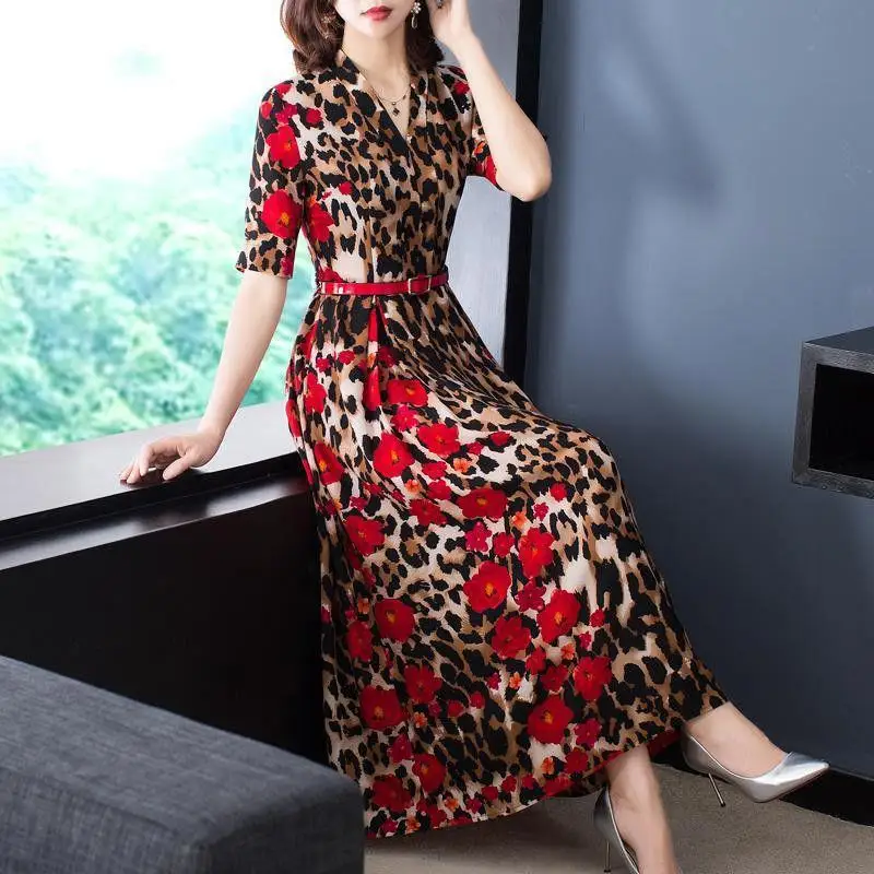 Top Trends: Summer New Floral Korean V Neck Ladies Dresses Short Sleeve Printing Loose Elegant Dress Fashion Temperament Women Clothing Shoppable Styles