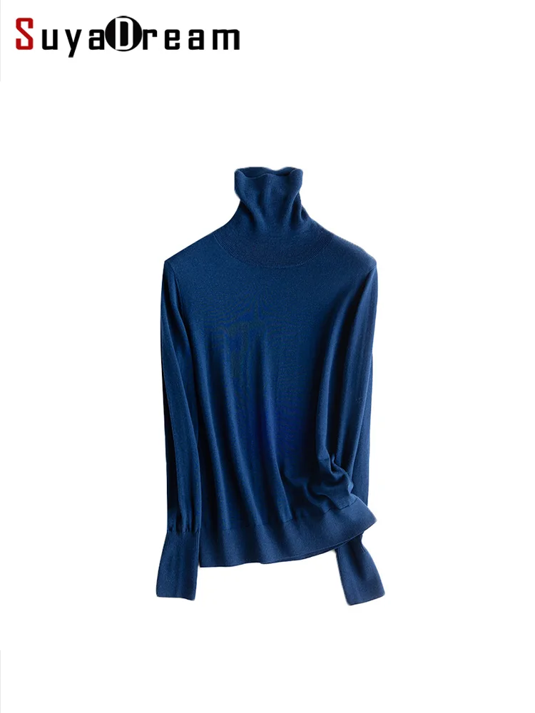 Top Trends: SuyaDream 100% Merino Wool, Turtleneck Pullovers For Woman, Soft Basic Sweaters, 2023 Fall Winter Top, Camel, Blue Shoppable Styles