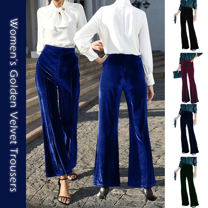 Top Trends: Autumn High Waist Velvet Flare Pants Velvet Pleuche Slim Flared Trousers Women Wide Leg Velour Flare Pants Lady Party Club Pants Shoppable Styles