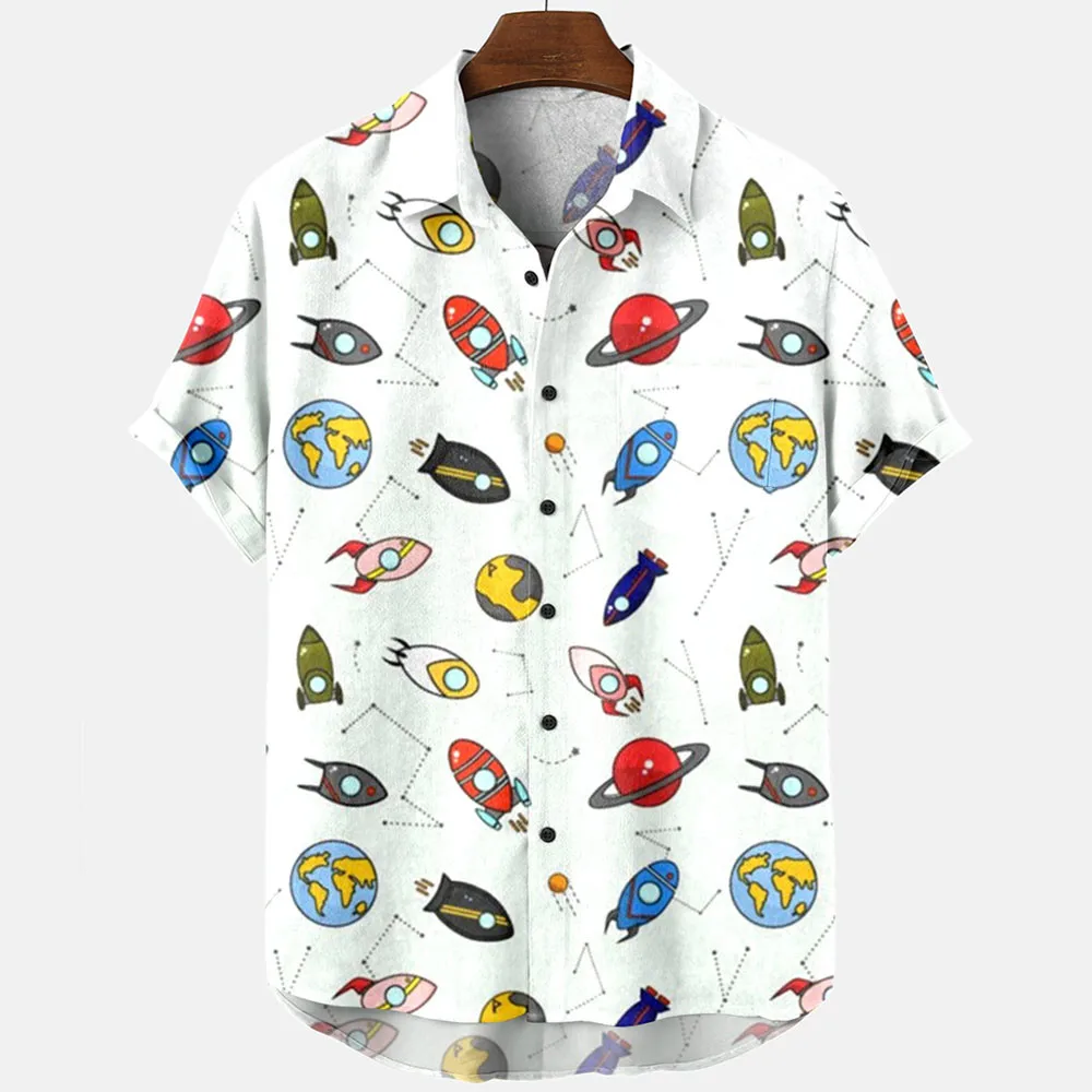 Top Trends: 2022 Rocket Retro Fashion 3d Digital Men's Hawaiian Shirts Male Clothing Casual Shirts Men's Shirts Fashion Loose Short Sleeves Shoppable Styles