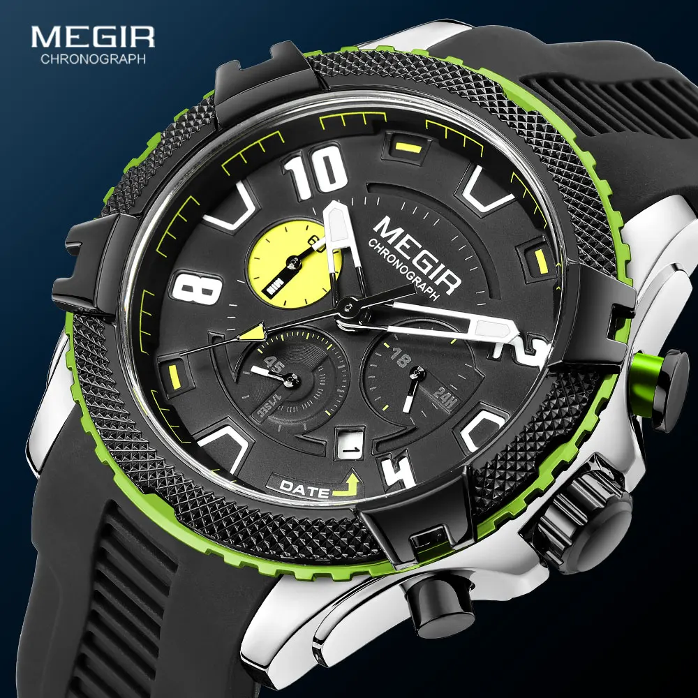 Top Trends: MEGIR Watches For Men Fashion Military Sport Chronograph Quartz Waterproof Wristwatch With Calendar Date 24-hour Display 2200 Shoppable Styles