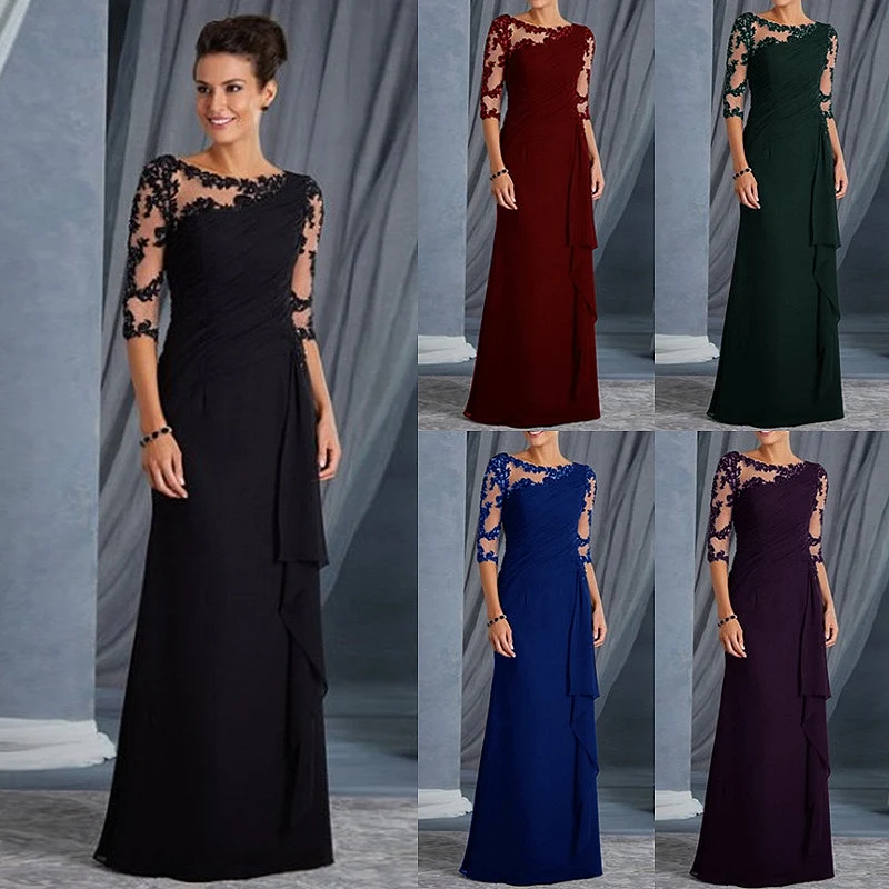 Top Trends: Black Evening Mother Of The Bride Dresses With 3 / 4 Sleeves Appliques Chiffon Royal Blue Mother Weddings Party Guest Prom Gowns Shoppable Styles