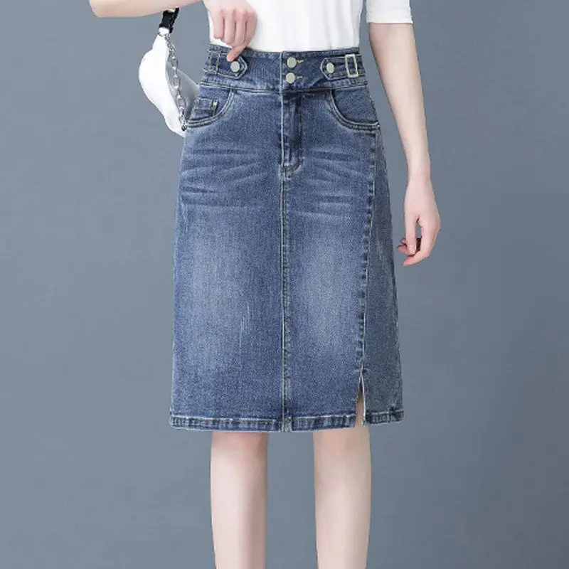 Top Trends: Korean Fashion Women High Waist Denim Half Skirts Spring Summer New Midi Straight Slim Streetwear Female Casual Cowboy Skirt 5XL Shoppable Styles