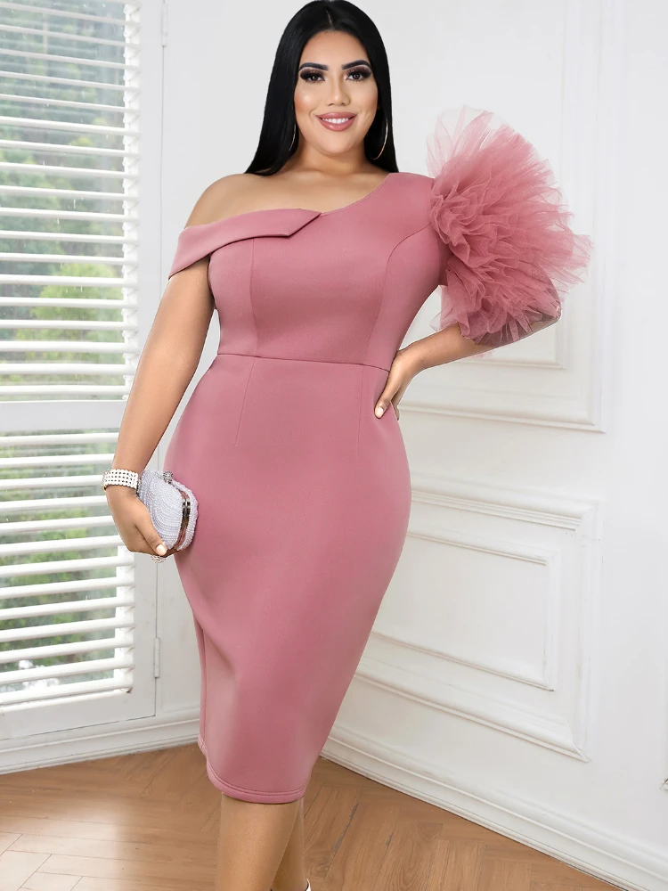 Top Trends: Pink Plus Size Dresses For Women Cold Shoulder Flower Sexy Backless Empire Birthday Evening Party Curvy Gowns Backless Outfits Shoppable Styles