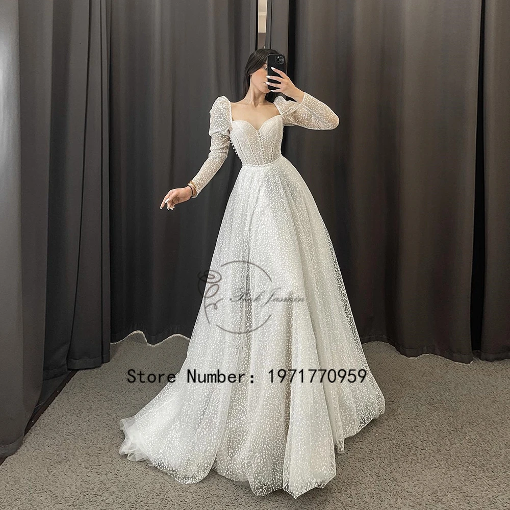 Top Trends: Princess Glitter Ivory Wedding Dresses For Women New Sweetheart Gorgerous Full Sleeves Court Train Bridal Gowns Robe De Mariée Shoppable Styles