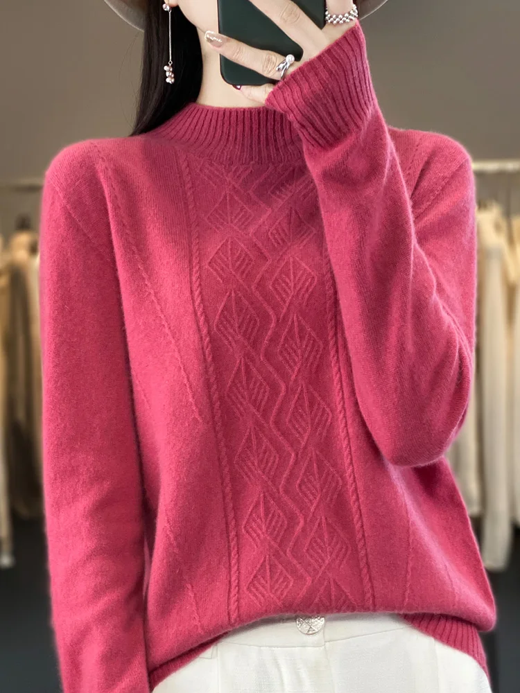 Top Trends: Women Mock-neck Grace Pullover Sweater Autumn Winter Warm Soft 100% Merino Wool Knitwear Korean Fashion Casual Jumpers 2023 New Shoppable Styles