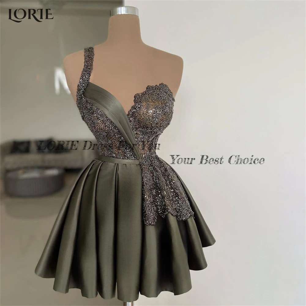 Top Trends: LORIE Glitter Lace Cocktail Party Gowns Shiny One Shoulder Pleated A-Line Evening Dress Bridesmaid Mini Knee Length Prom Dress Shoppable Styles - Image 2