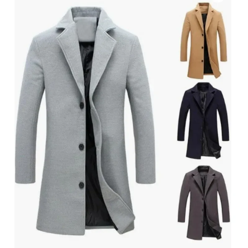 Top Trends: Men's Woolen Coat Jacket Long Cotton Casual Windbreaker Single Breasted Lapel Overcoat Plus Size Fashion Wool Blend Color Coats Shoppable Styles