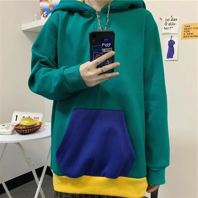 Top Trends: Funny Stitching Zipper Hoodie Women's Long-sleeved Winter Fashion Korean Version Plus Velvet Warm Sweater Oversized Sweatshirt Shoppable Styles - Image 4