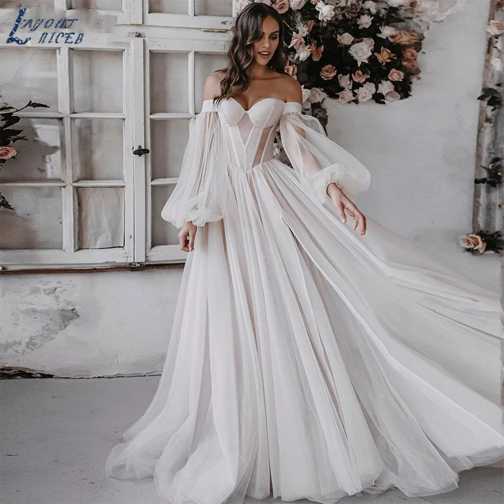 Top Trends: LAYOUT NICEB Simple Princess Wedding Dresses Detachable Ling Puffy Sleeve Tulle Bride Gown For Women Sweetheart A Line Bridal Shoppable Styles