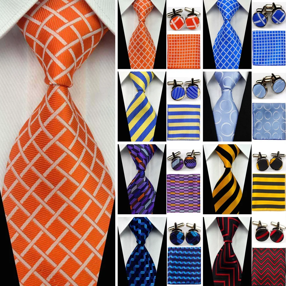 Top Trends: Fashion Tie Set For Men Accessories 4&quot;(10cm) Wide Business Wedding Silk Ties Cufflinks Pocket Square (Hanky) Men&#039;s Necktie Shoppable Styles