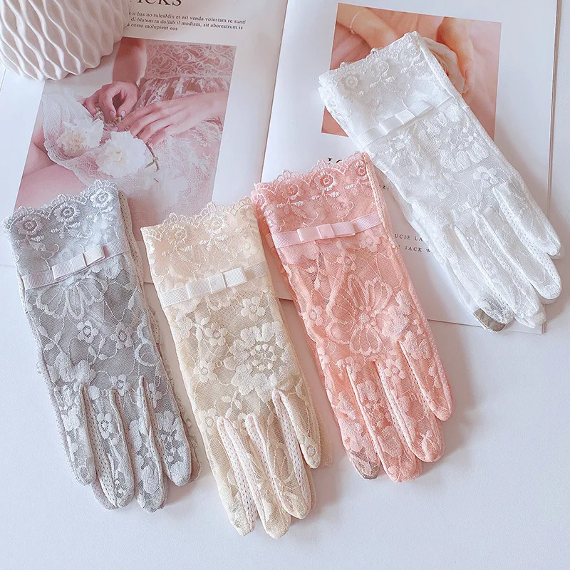 Top Trends: New Women&#039;s Summer Ice Silk Lace Anti Ultraviolet Thin Electric Car Driving Anti-skid Breathable Cool Sun Protection Gloves Shoppable Styles