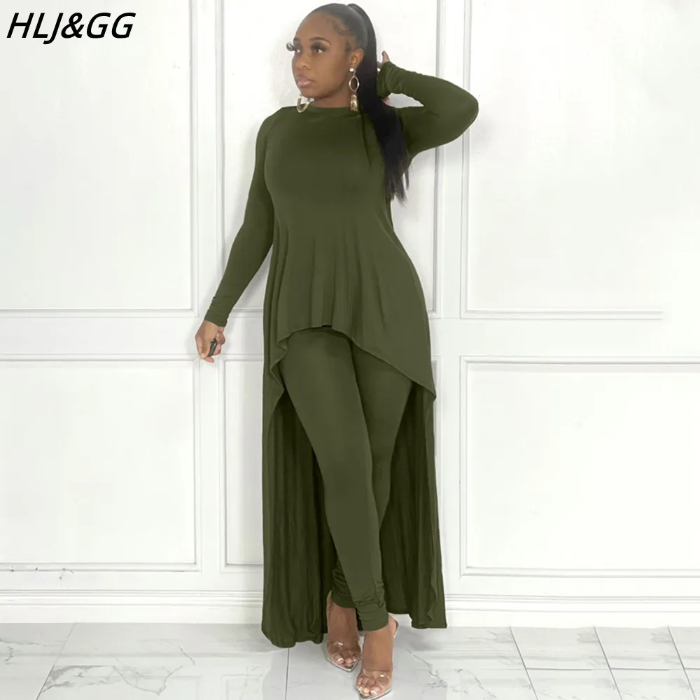 Top Trends: HLJ&amp;GG Fall Winter Casual Irregular Top + Skinny Pants Two Piece Sets Women Outfits Female Solid Color Matching 2pcs Tracksuits Shoppable Styles