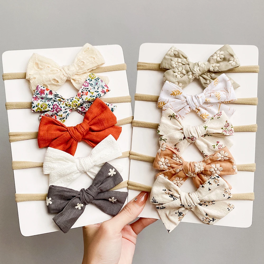 Top Trends: 5Pcs / set Print Bowknot Baby Girls Headband Newborn Nylon Elastic Hair Bands Toddler Bow Hairbands Headwear Kids Hair Accessories Shoppable Styles