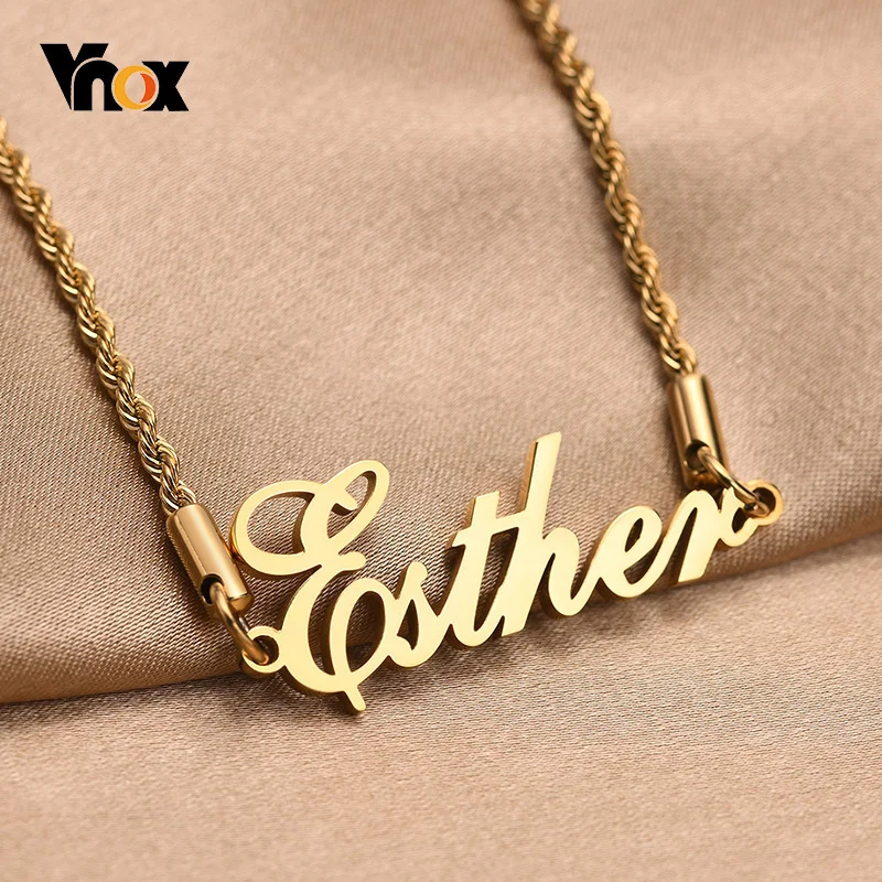 Top Trends: Vnox Custom Name Necklaces For Women, Gold Color Stainless Steel Initial Name Pendant With Rope Chain, Chic Dainty Meaningful Gift Shoppable Styles