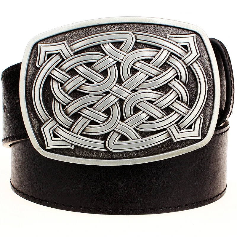 Top Trends: Fashion Leather Belts Big Metal Buckle Celtic Knot Style Weave Stripe Pattern Jeans Waistband For Men Women Shoppable Styles