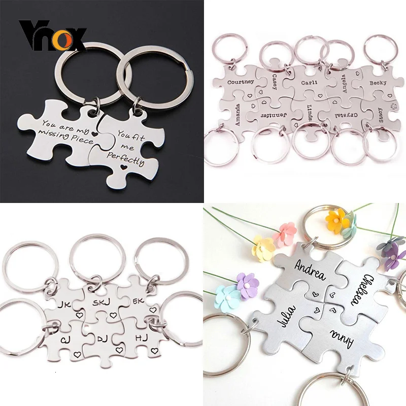 Top Trends: Vnox Free Combination Glossy Puzzle Stainless Steel Kay Chain Personalize Unisex BFF Best Friend Fmiliy Couple Unique Key Ring Shoppable Styles