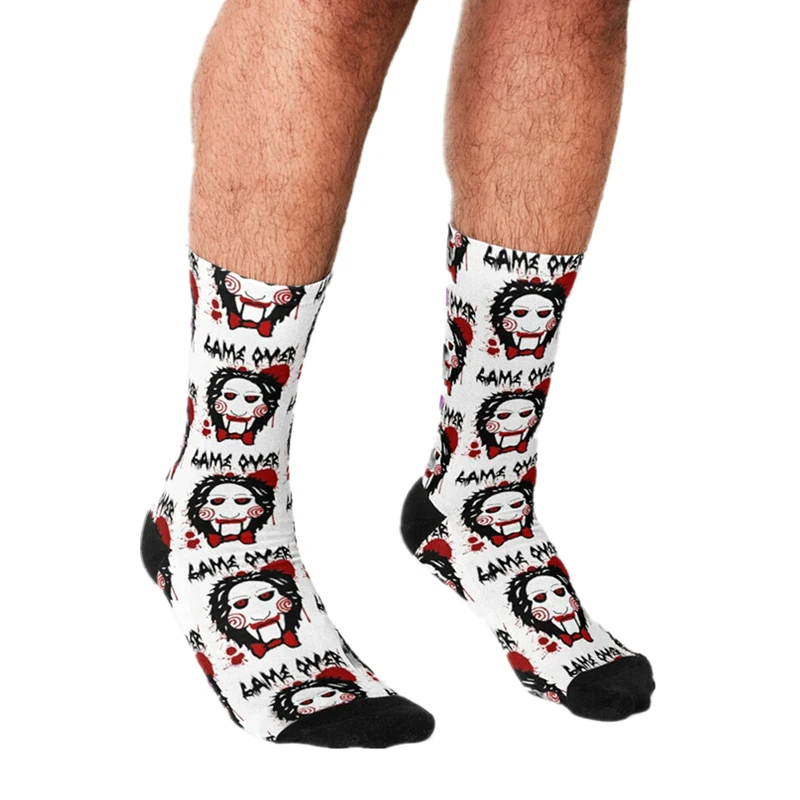 Top Trends: Funny Socks Billy Puppet Saw Jigsaw Inspired Men Socks Harajuku Happy Halloween Hip Hop Novelty Skateboard Casual Crazy Socks Shoppable Styles