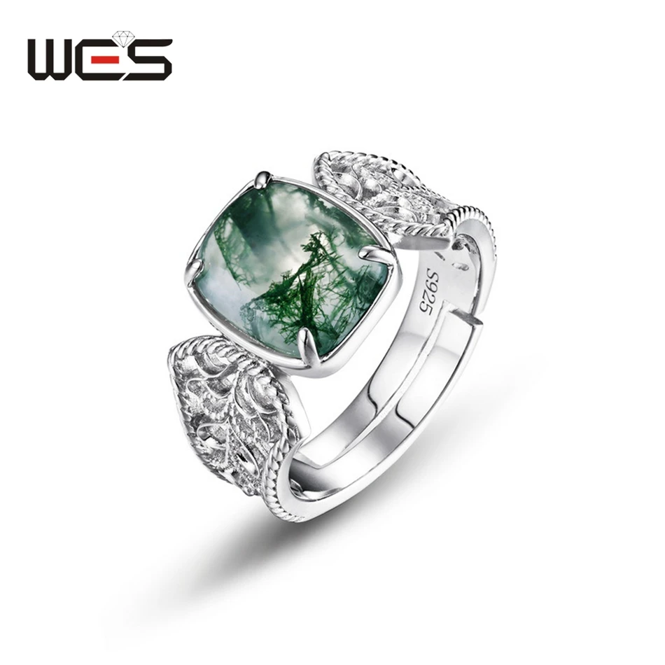 Top Trends: WES 925 Sterling Silver Natural Gemstone 8*10mm Moss Agate Rings For Woman Valentine Wedding Party Gifts Certified Fine Jewelry Shoppable Styles